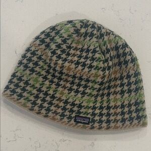 Patagonia Green and Brown Houndstooth Beanie